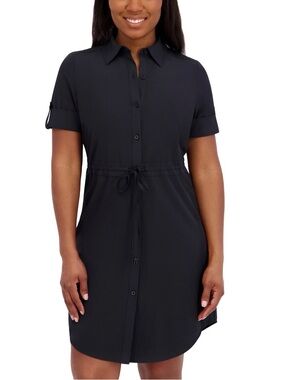 Halston Women’s Shirt Dress Black XL Button Front NWT
